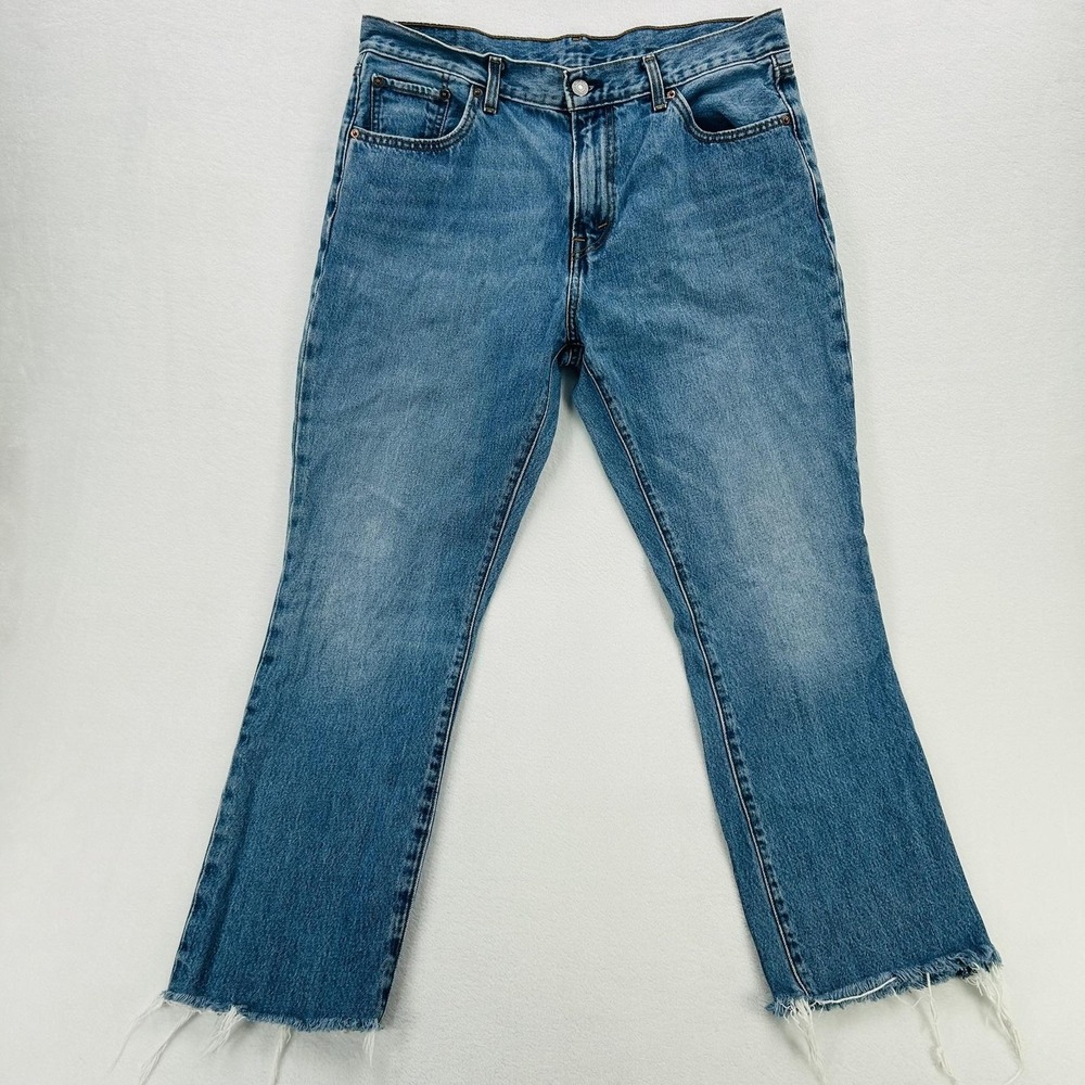 Levis Jeans Womens 32x26 Blue Medium Wash Regular Straight Denim Raw Hem Crop